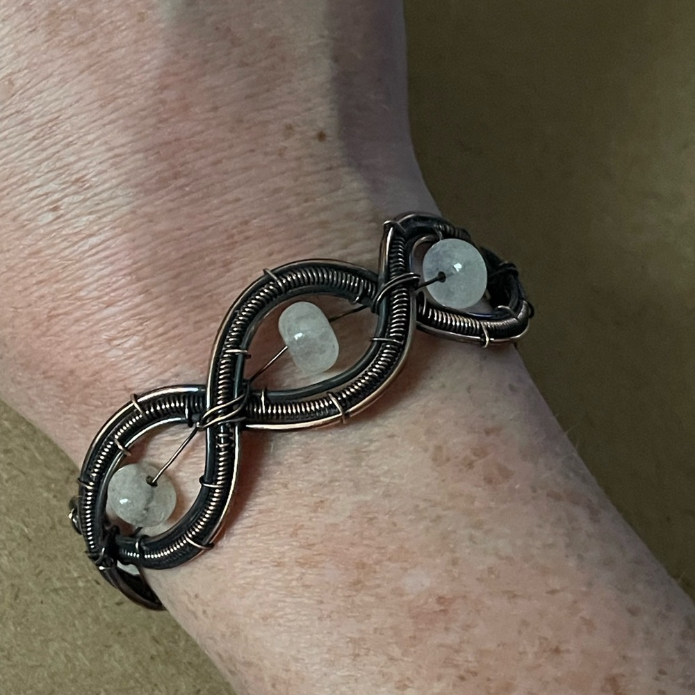 Elegant Copper Wire Wrapped Moonstone Bracelet